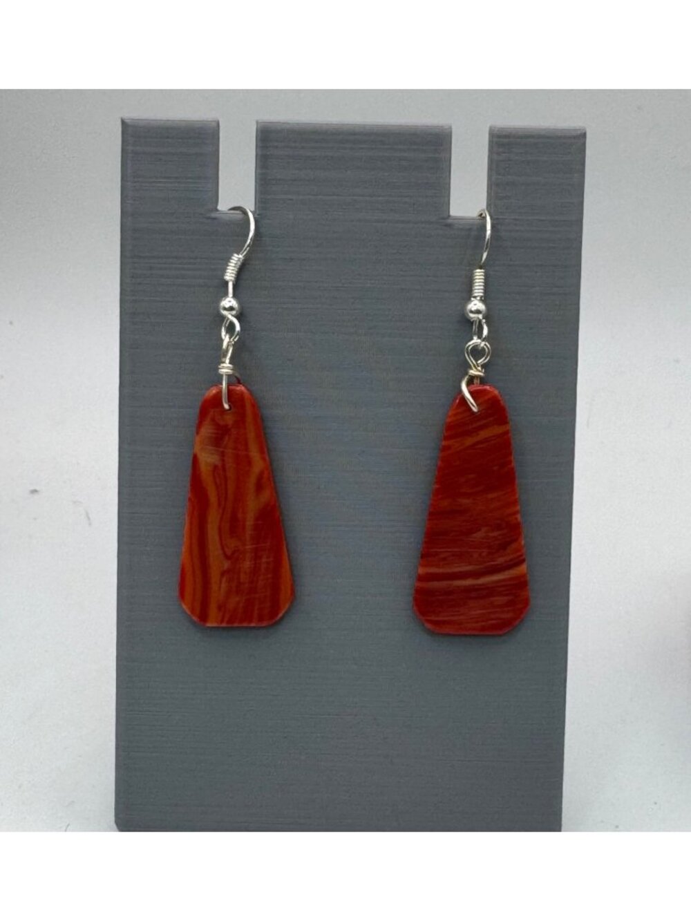 Vintage Sponge Coral Slab Red Swirled Resin Dangle Earrings Handmade 1.5"